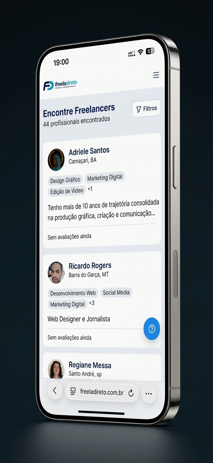 Tela de busca de freelancers na plataforma Freela Direto