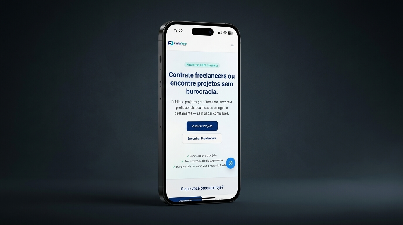 Plataforma Freela Direto exibida em um celular